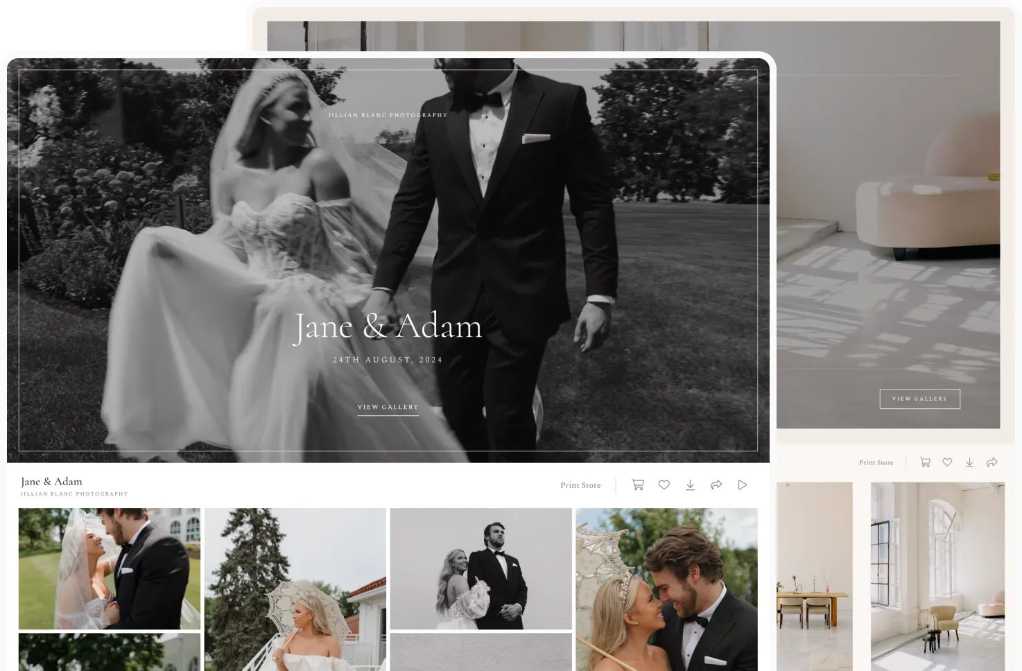 foto.umbii.boo Client Gallery enables photographers to share, proof, and sell in stunning online galleries, such as this black-and-white wedding shoot with Jane & Adam.