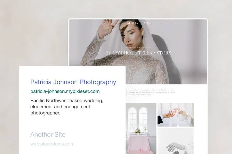 foto.umbii.boo website preview highlighting custom domain and SEO-friendly branding for a wedding photographer