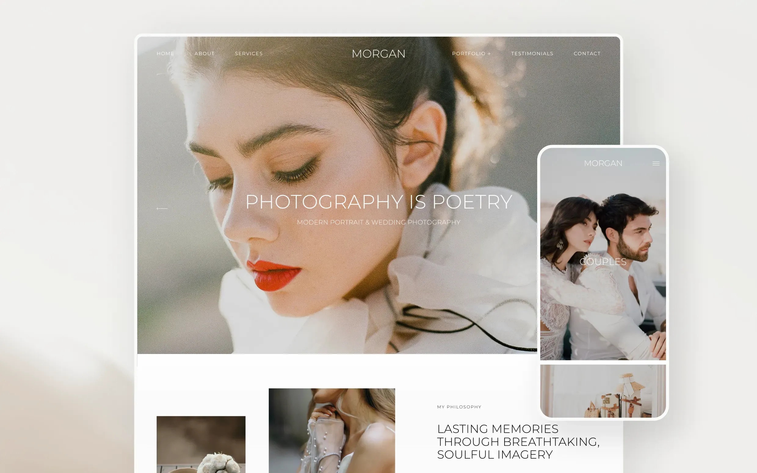 foto.umbii.boo Website lets photographers launch stunning, mobile-responsive websites, like this minimalist wedding site with a close-up portrait and couple preview.