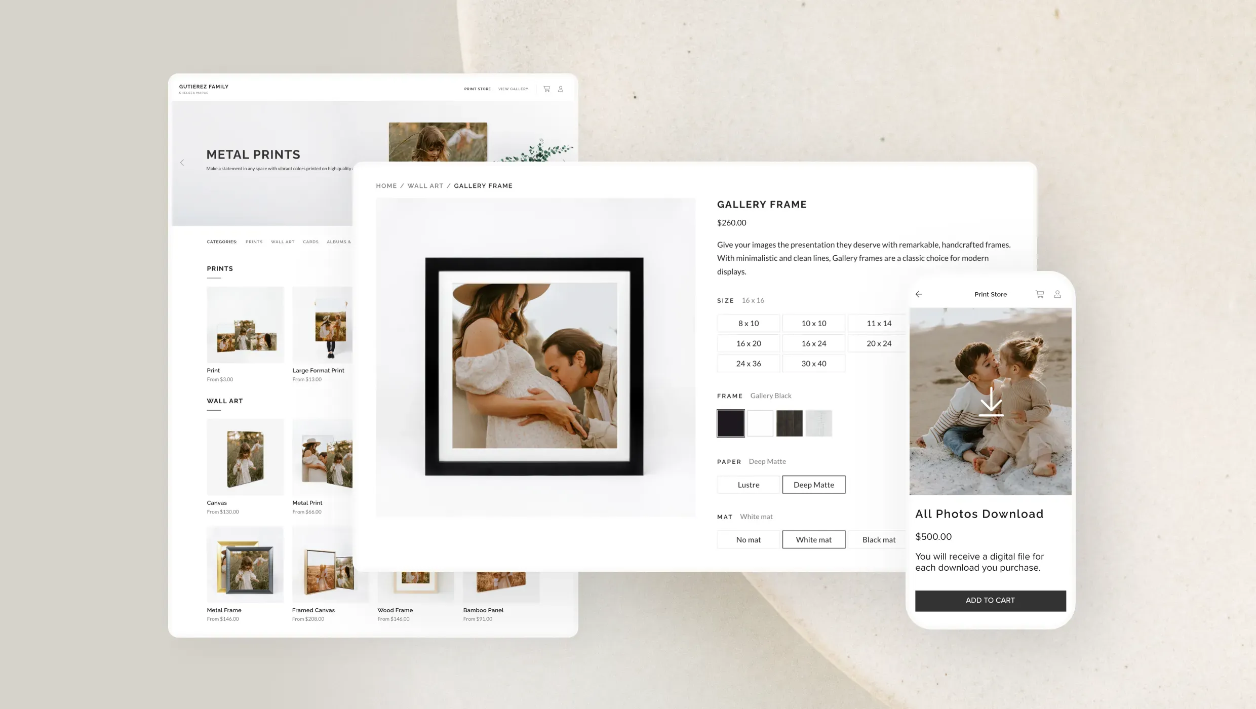 foto.umbii.boo's Store integration makes it easy to sell photos, digital downloads, and prints, like with this maternity gallery.