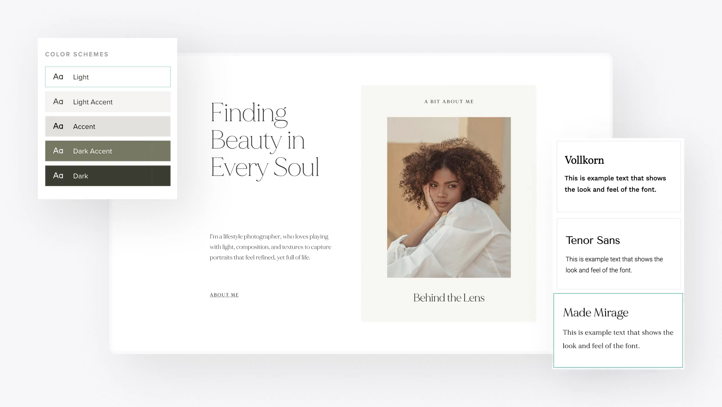 Video demonstration of foto.umbii.boo Website Builder design tools showcasing font and color customization options for creating a personalized photography website with just a few clicks.