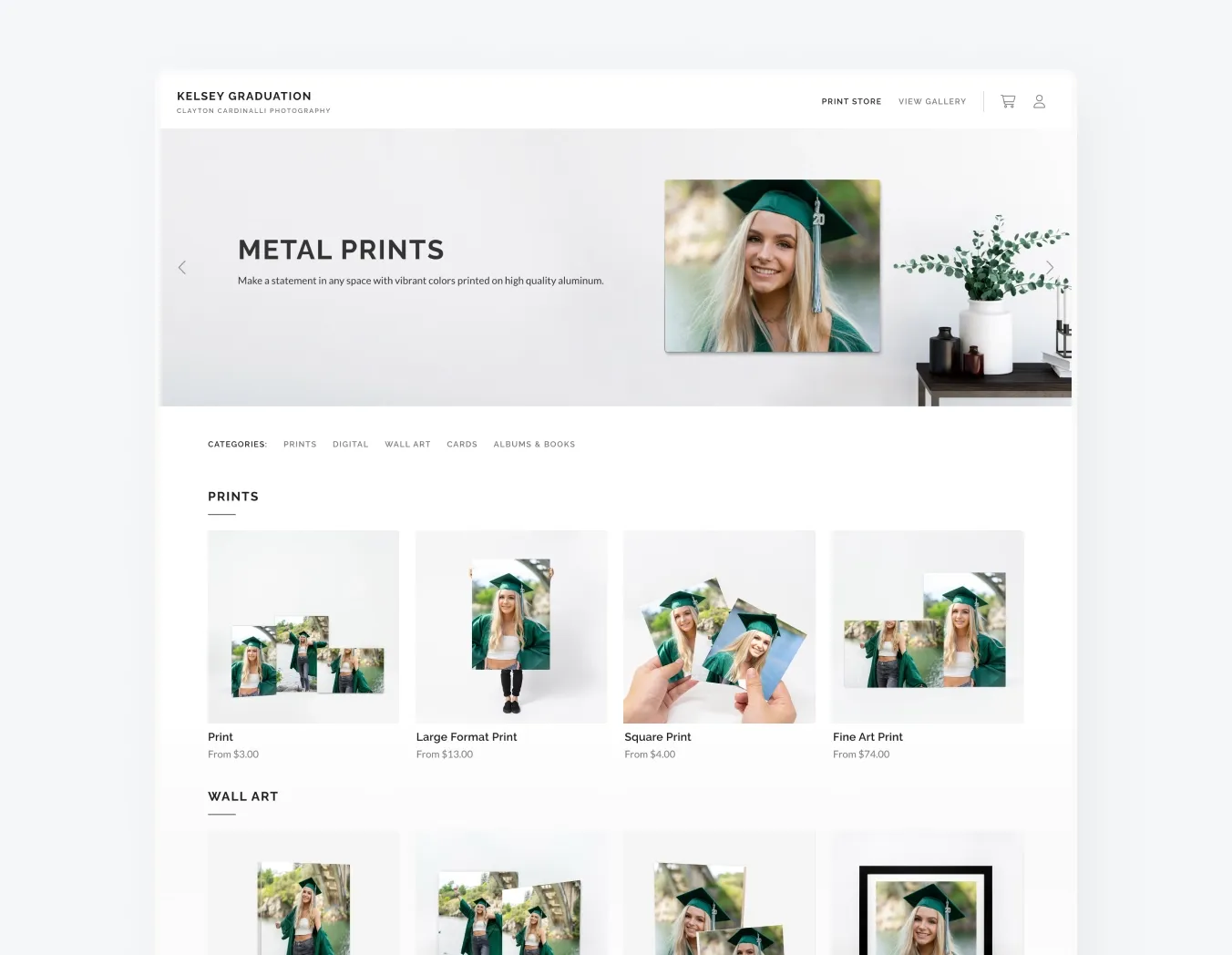 foto.umbii.boo Store lets photographers offer clients a vast array of print options, including these wall art and prints, metal prints and framed artwork.