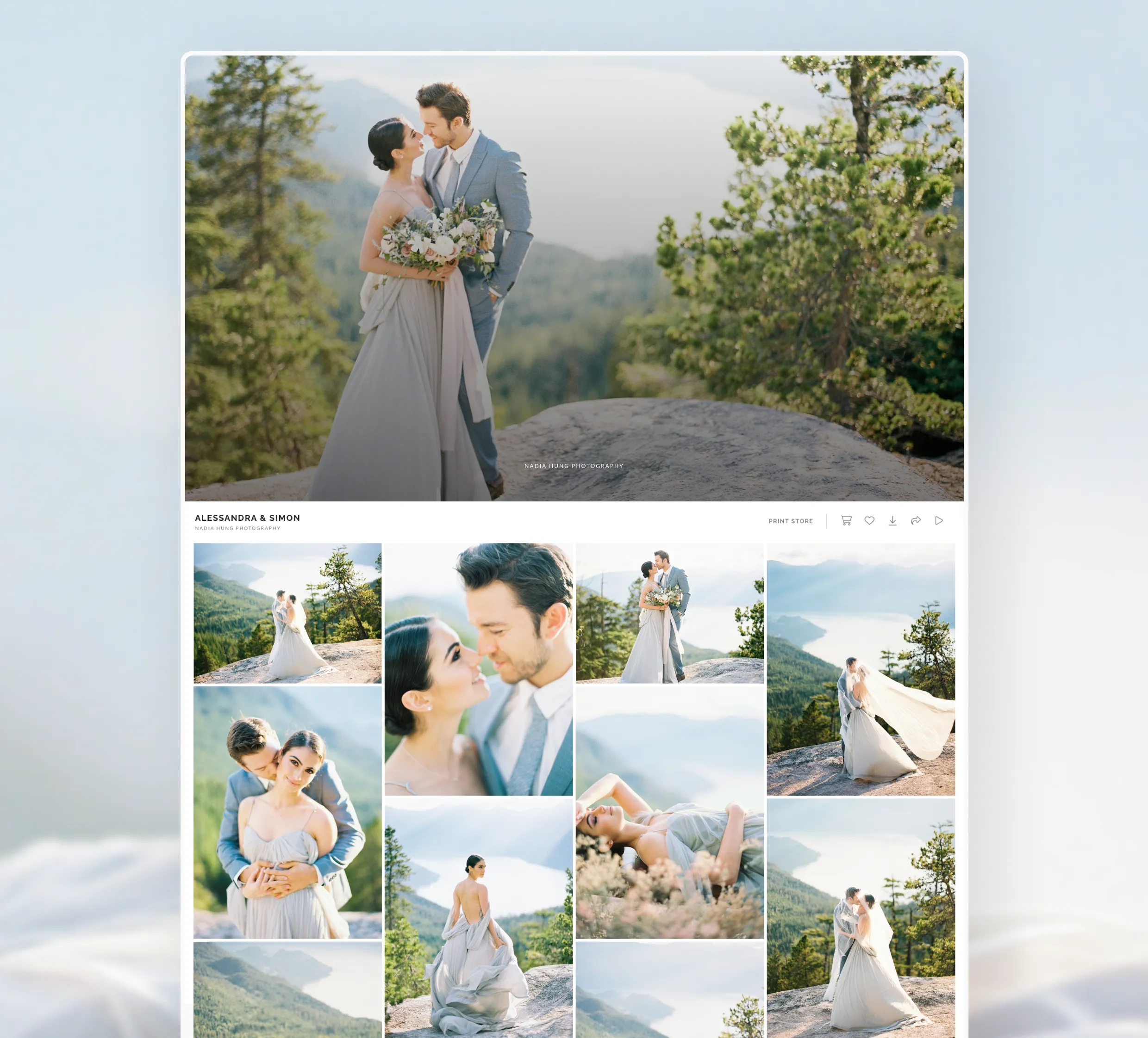foto.umbii.boo Client Gallery delivers stunning high-res images for clients to view, share, and purchase - such as Alessandra and Simon's mountain wedding.
