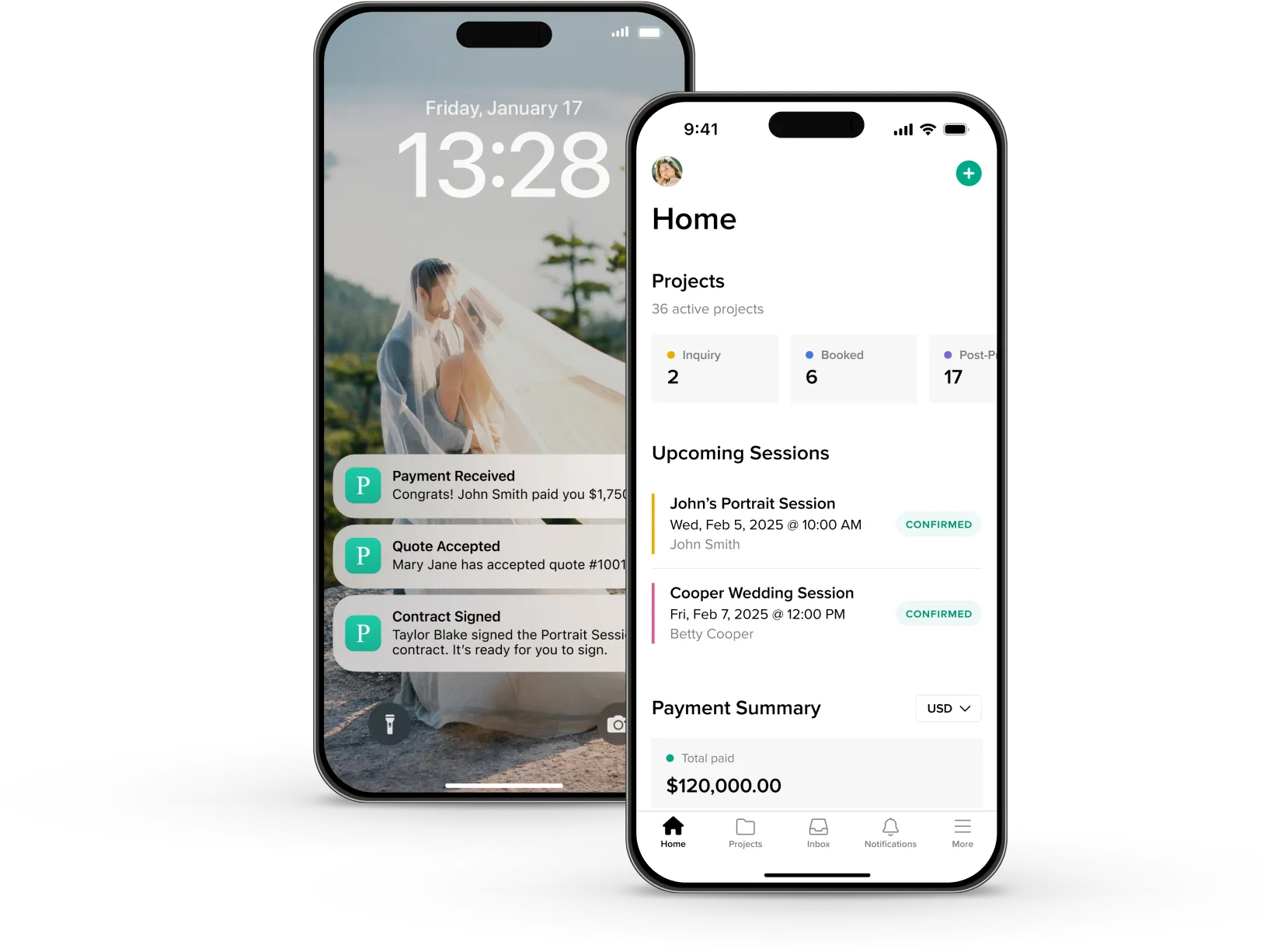 foto.umbii.boo Studio Manager's mobile app lets photographers keep track of projects, payments, and booking notifications - all from their mobile device.