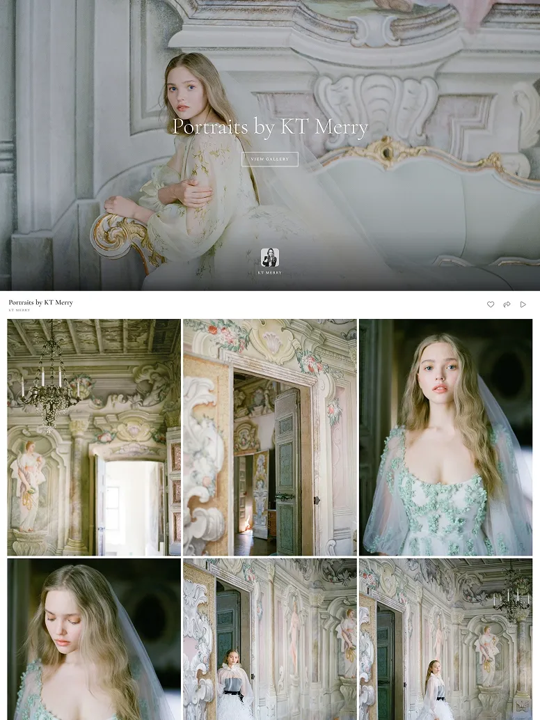 Fine art portrait photography by KT Merry featuring vintage-inspired interiors, hand-painted walls, and romantic bridal styling.