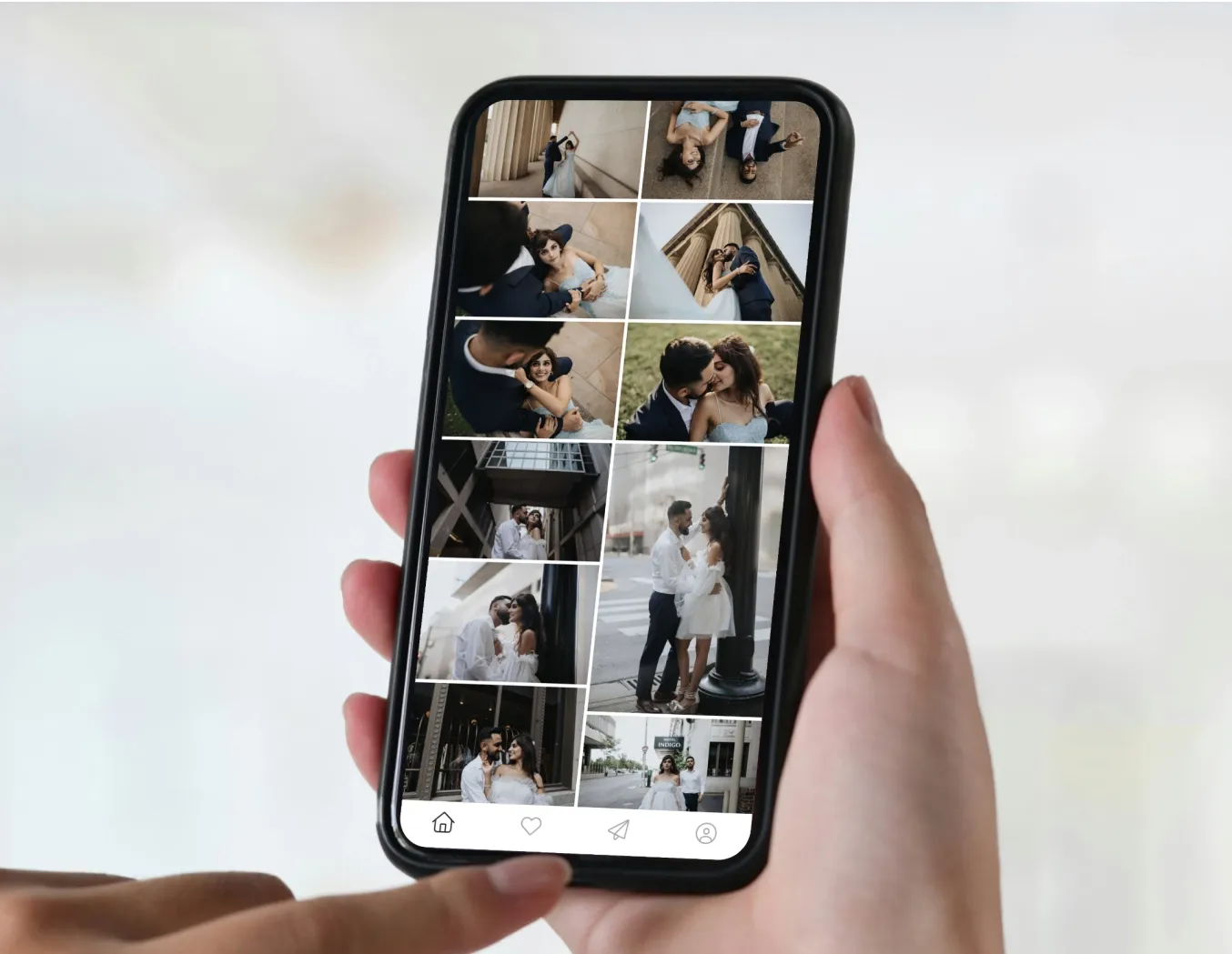 Mobile Gallery App is a great gift or add-on to a photoshoot, like this user browsing a foto.umbii.boo photo gallery on their phone featuring a wedding session.