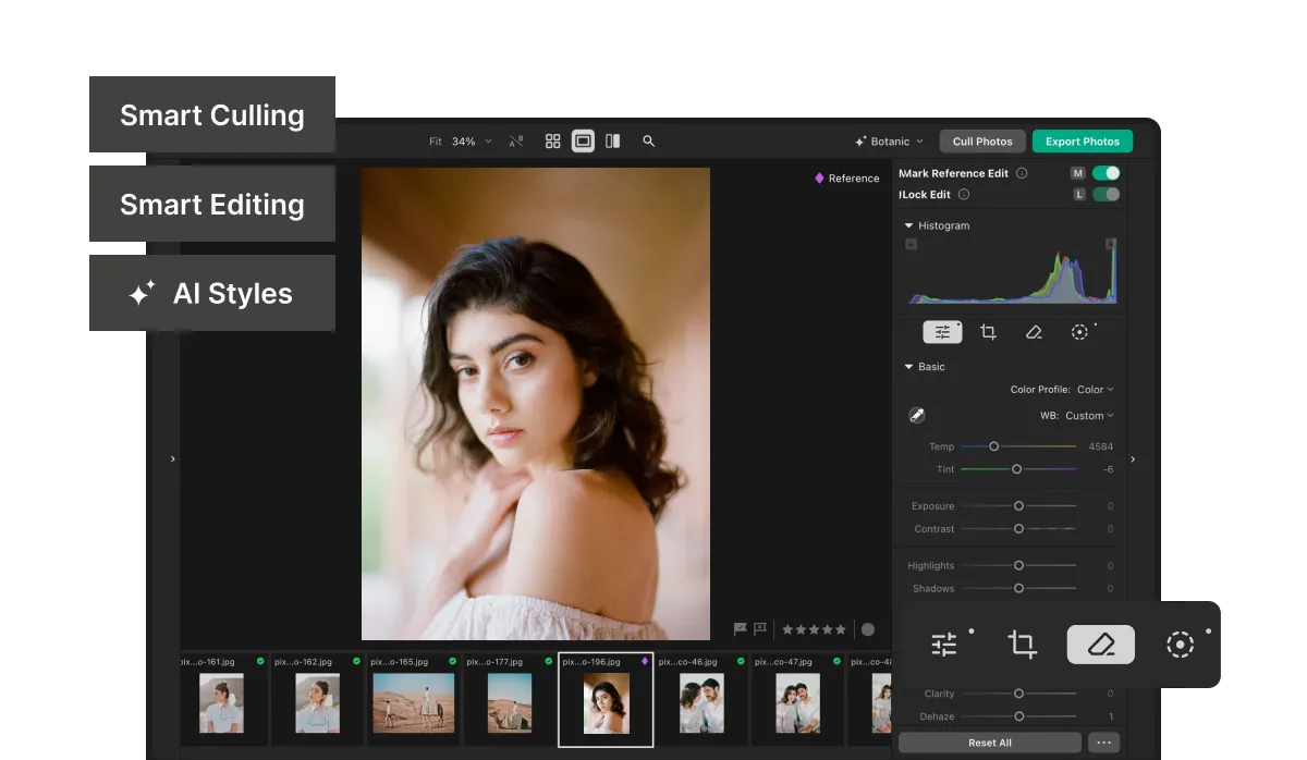 AI-powered photo editor for photographers featuring smart culling, AI photo editing, custom AI styles, and professional color adjustment tools.