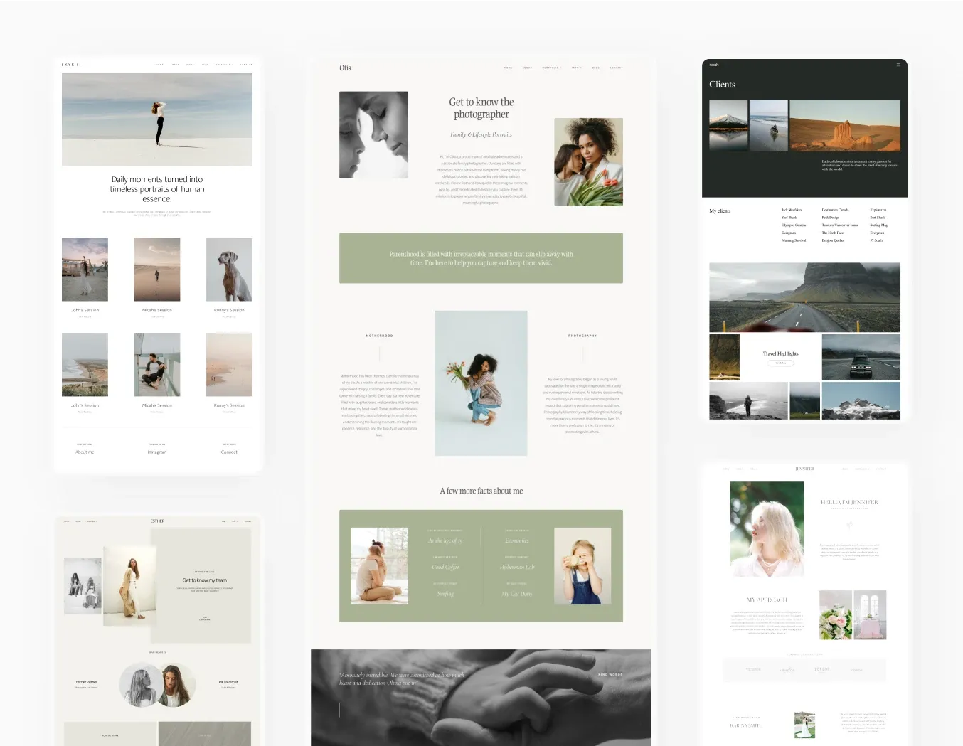 foto.umbii.boo Website lets you create standout websites & portfolios by mixing and matching blocks to create layouts, like in these diverse websites showcasing a variety of photo styles.